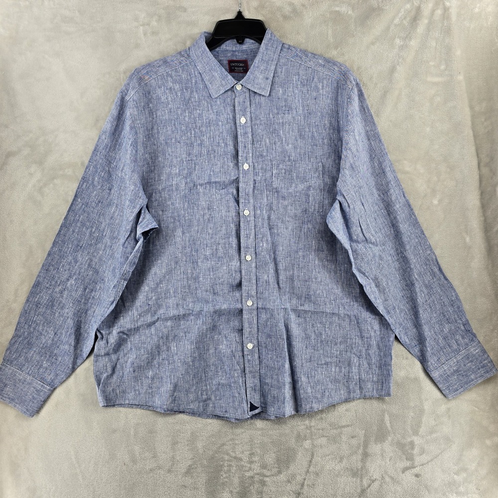 UNTUCKit Button Down Shirt Men XXL Blue 100% Linen Long Sleeve Solid Casual